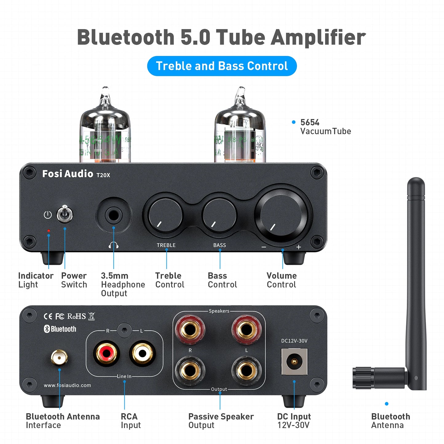 Fosi Audio T20X 100W Bluetooth Vacuum Tube Stereo Power Amp