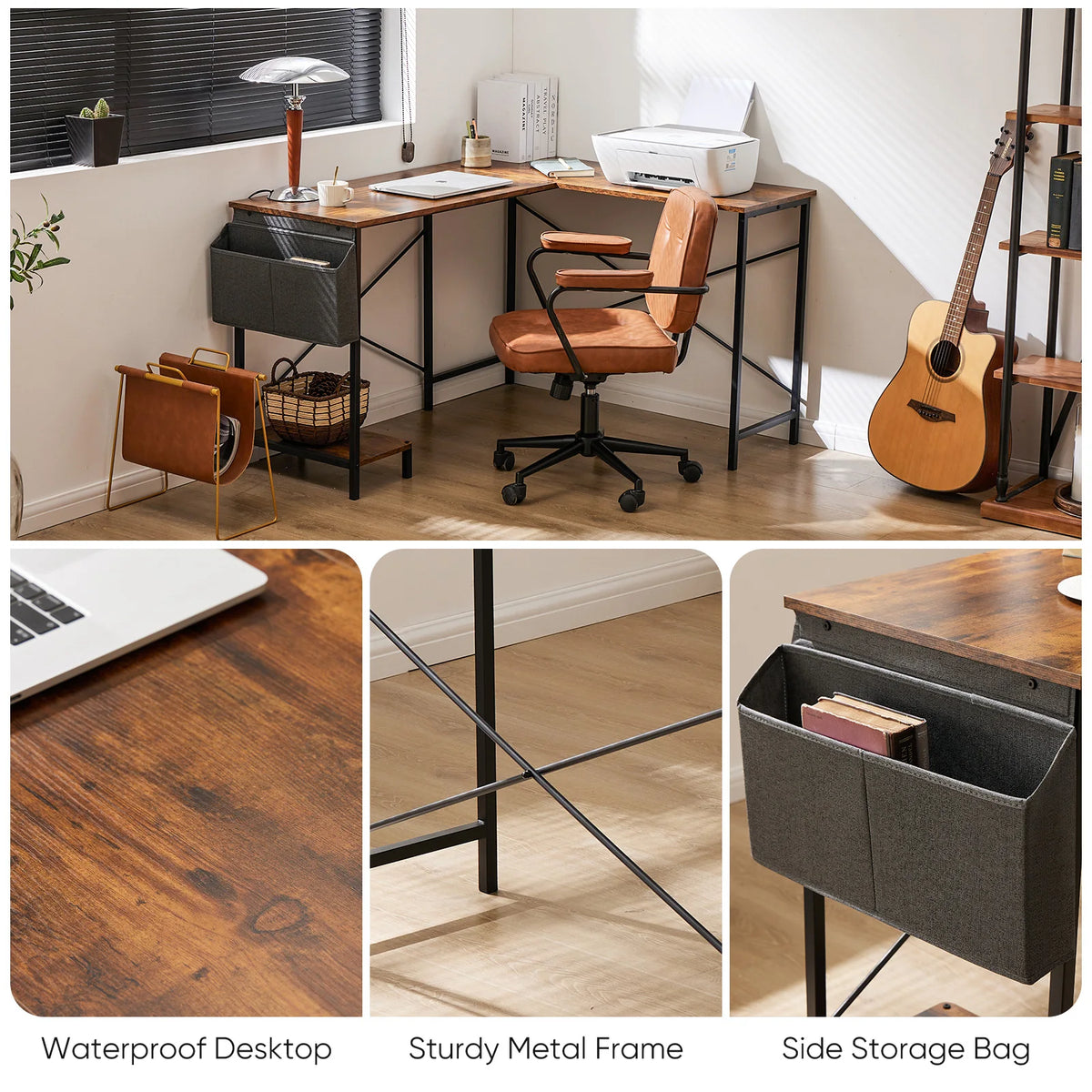 MCQ Corner Office Desk With Wooden Desktop And Storage Rack