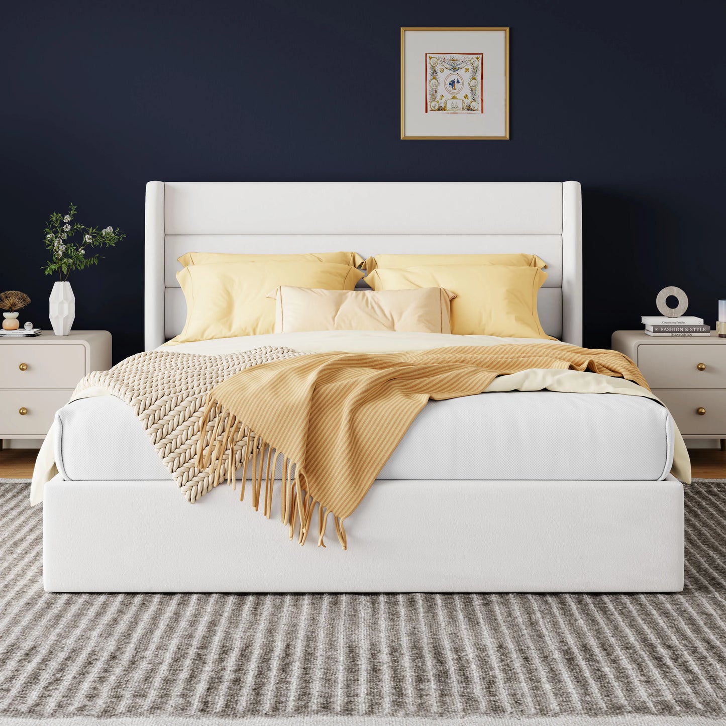 HOOMIC Lift Up Storage Bed With Wingback Headboard And Hydraulic Lift