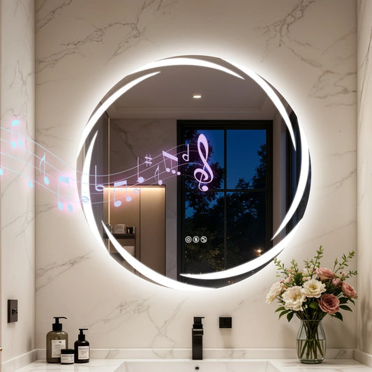 LED Bathroom Mirror With Bluetooth, Dual Speakers, Dimmable Defog Memory