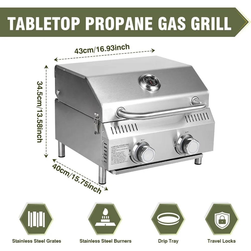 Outdoor Grill Table With Built In 2 Burner Propane Grill