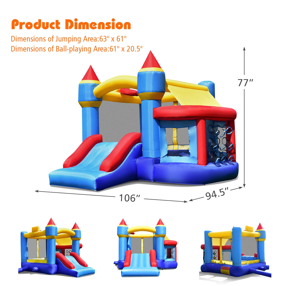 Multigot Inflatable Bounce House With Castle Slide And Basketball Hoop