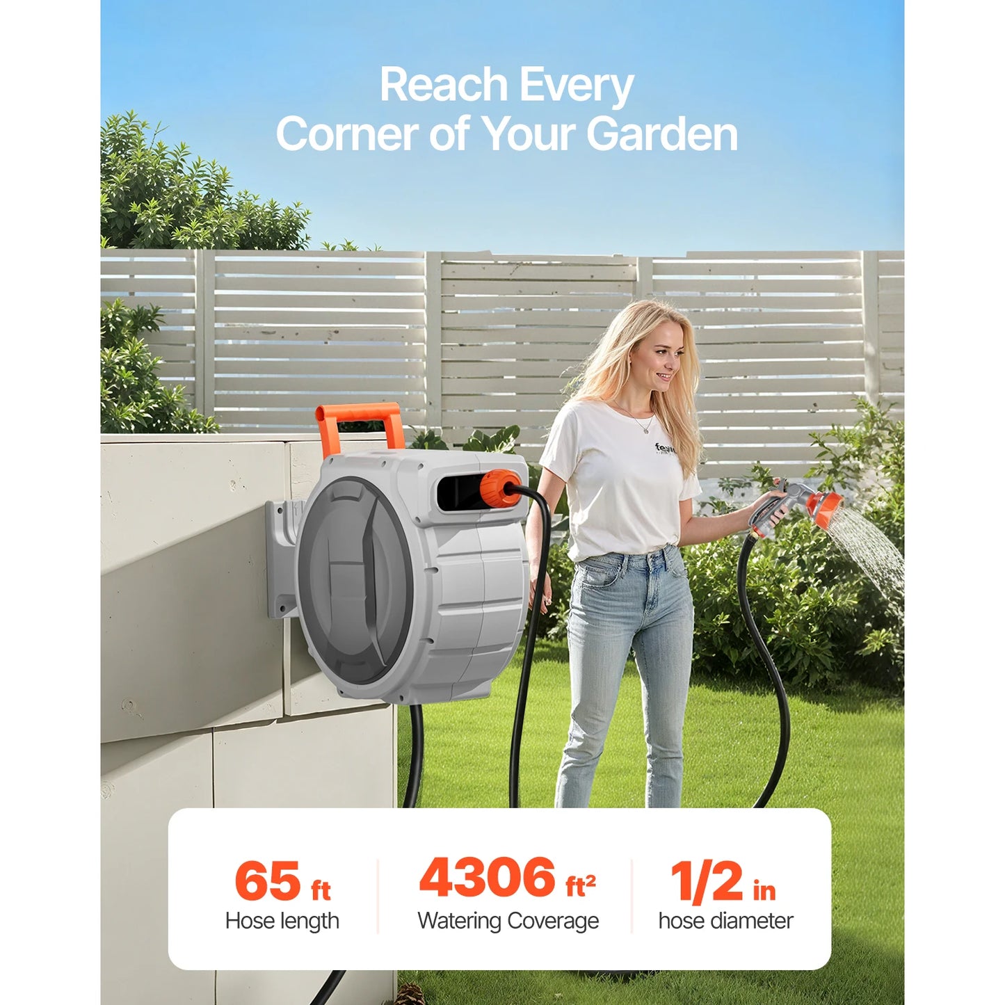 SucceBuy Retractable Garden Hose Reel With 9-Pattern Nozzle, Wall Mounted