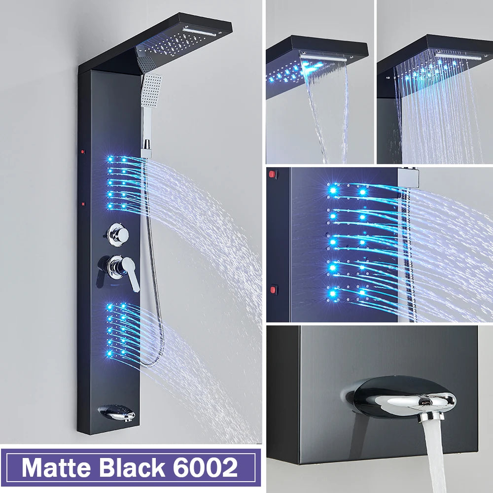 Rozin Shower Column LED Rainfall Bath Panel With Massage Jet