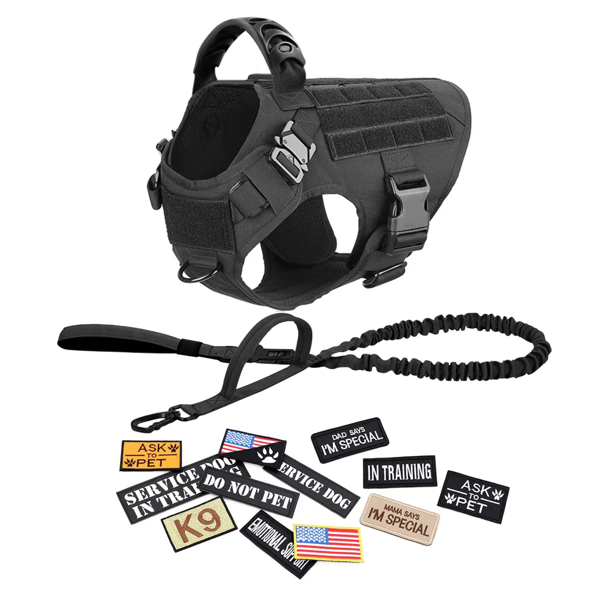 PetraVel Tactical Dog Vest Harness Set With Quick Release Buckle