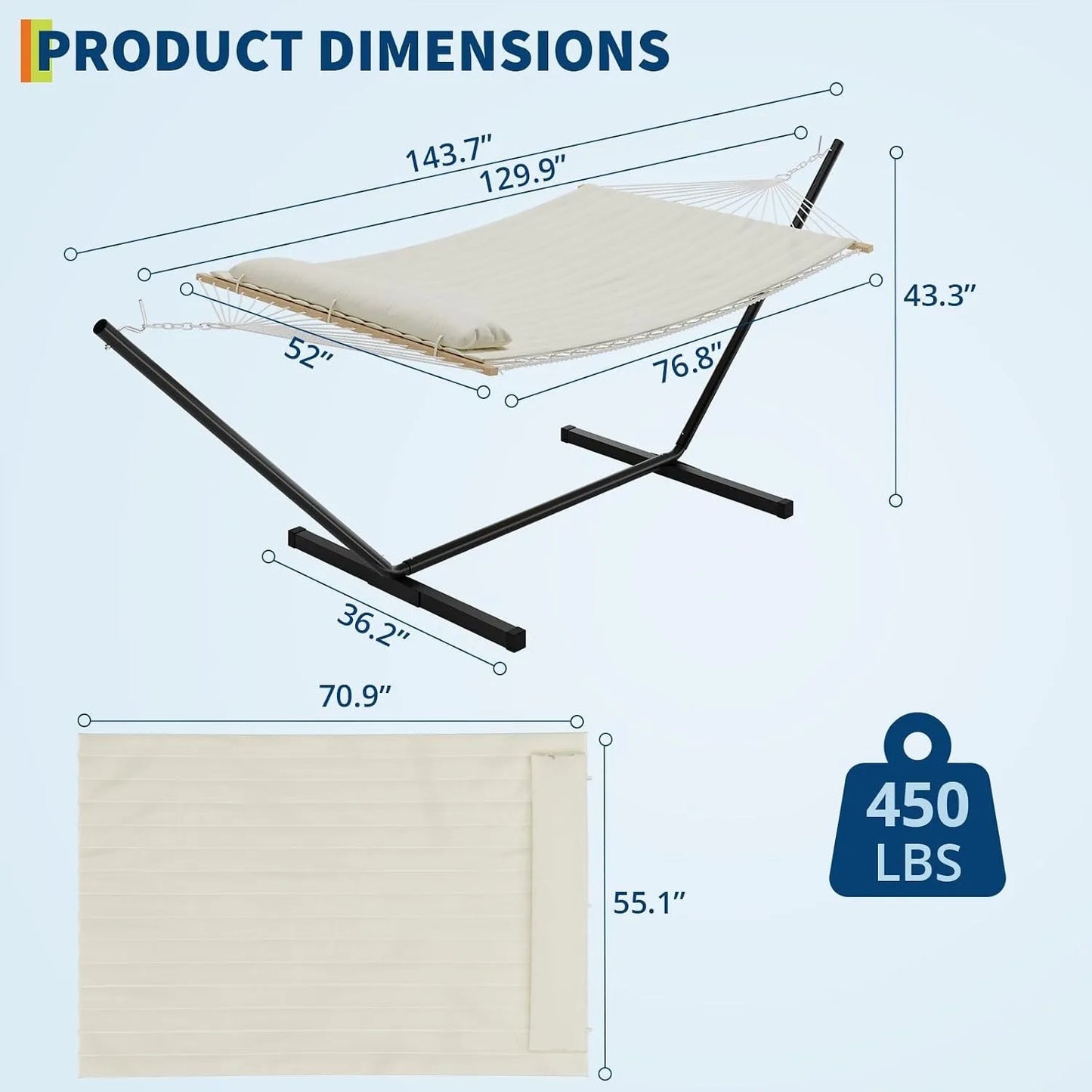 Two Person Outdoor Hammock With Stand UV Resistant Poly Cotton