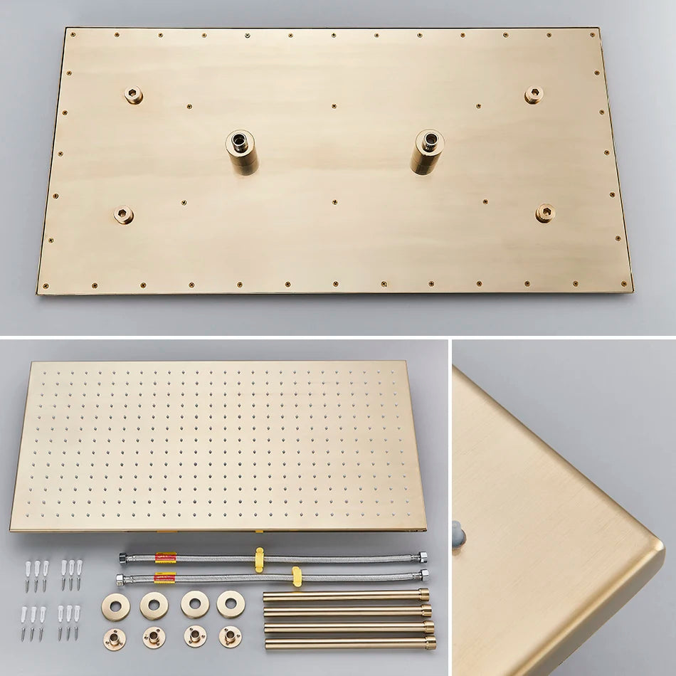 Uythner Brushed Gold Thermostatic Shower Faucet With Rainfall Head