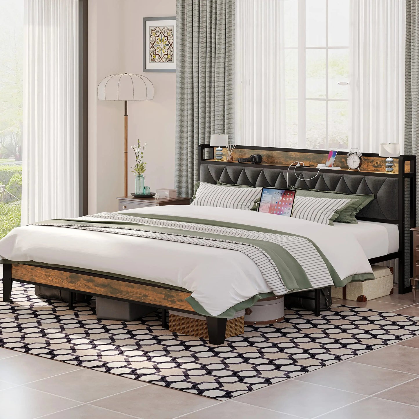 ANCTOR Bed Frame With Storage Headboard And Outlets