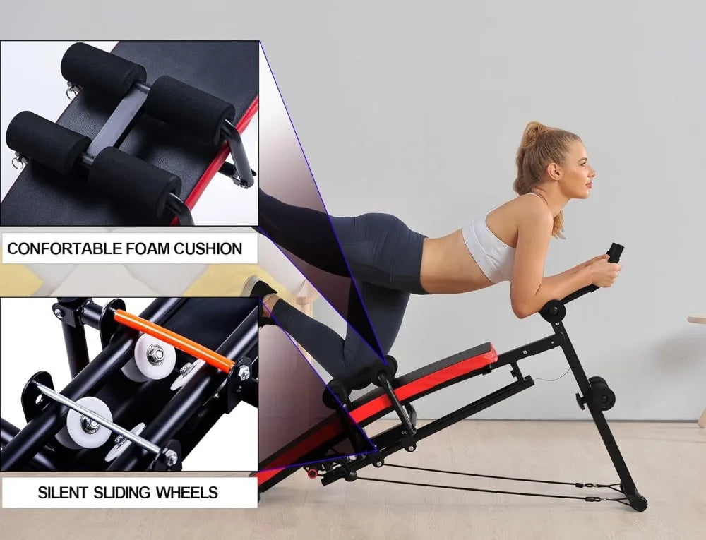 Foldable Ab Bench With Resistance Bands For Home Fitness