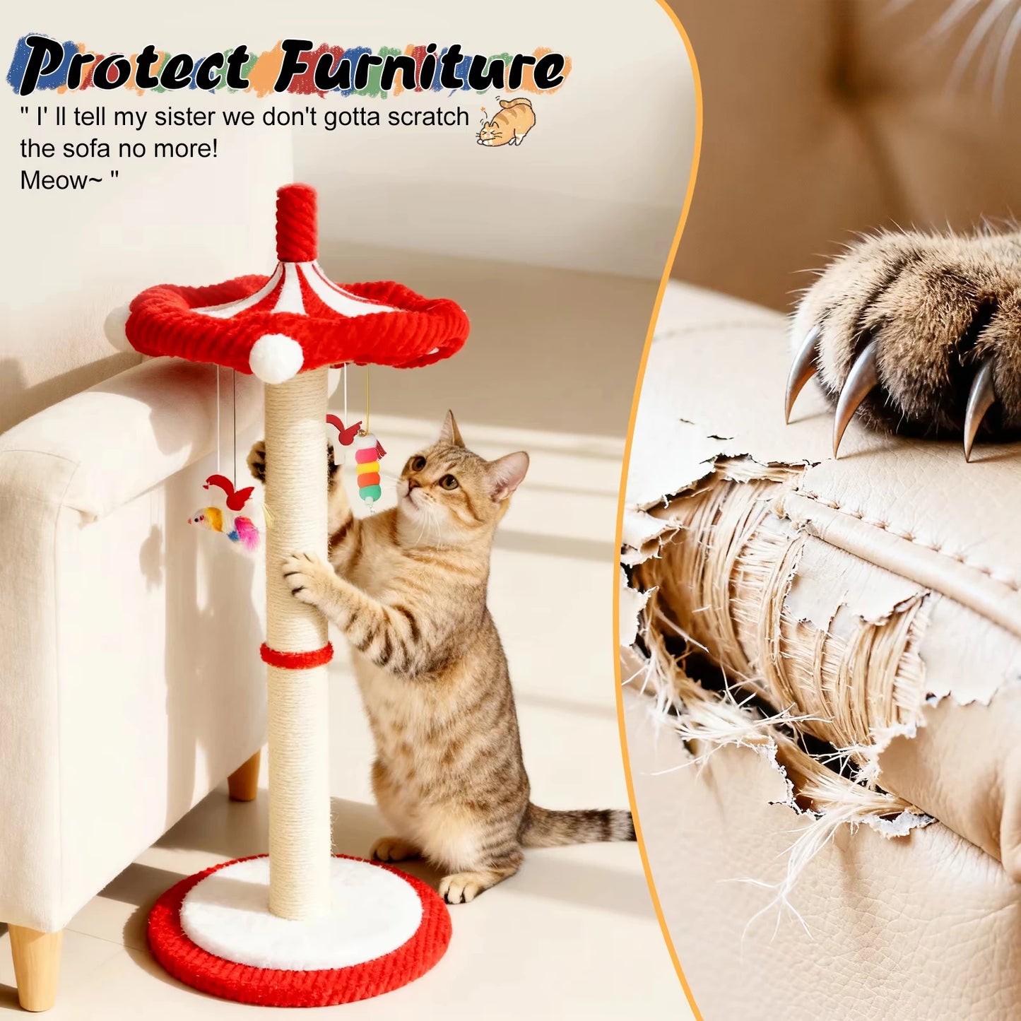 CWV Rotating Interactive Cat Scratching Post for Indoor Cats