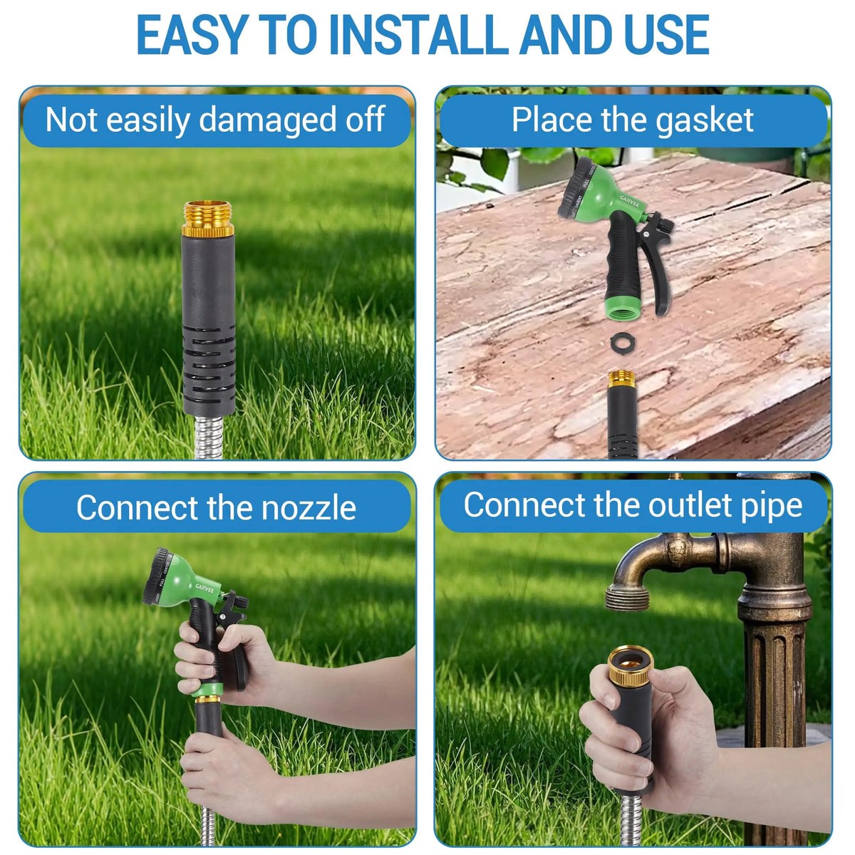 HiMISS Stainless Steel Garden Hose With Brass Connectors and Nozzle