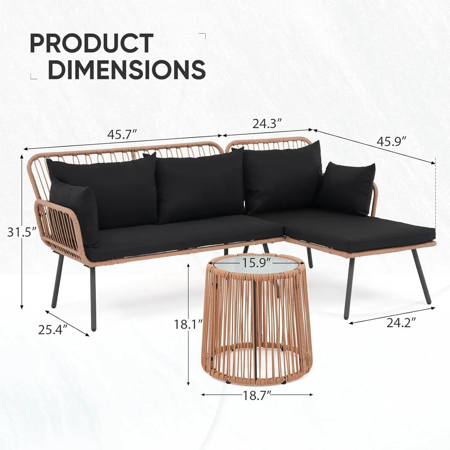 L Shaped Wicker Patio Sofa Set Conversation Couch With Cushions