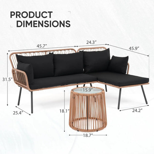 L Shaped Wicker Patio Sofa Set Conversation Couch With Cushions