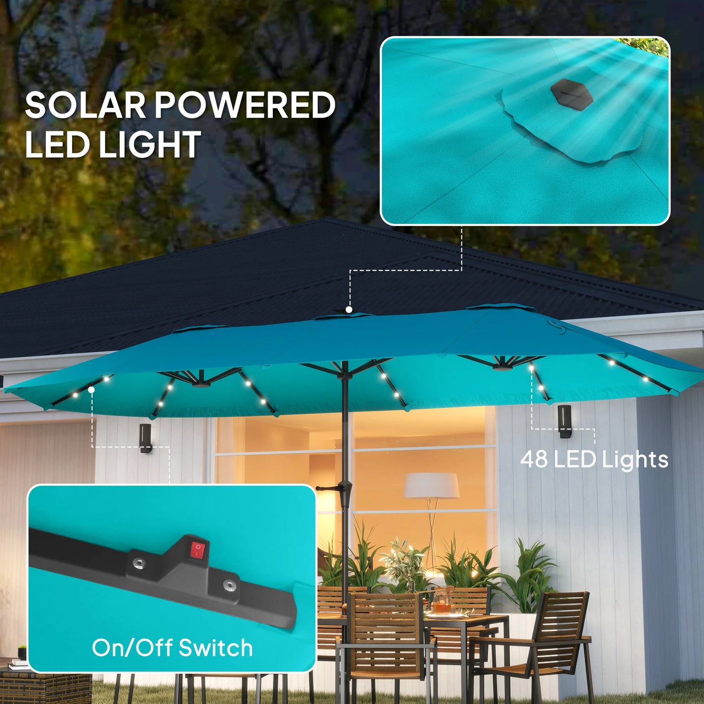 Outsunny Double-Sided Patio Umbrella With Solar Lights And Crank