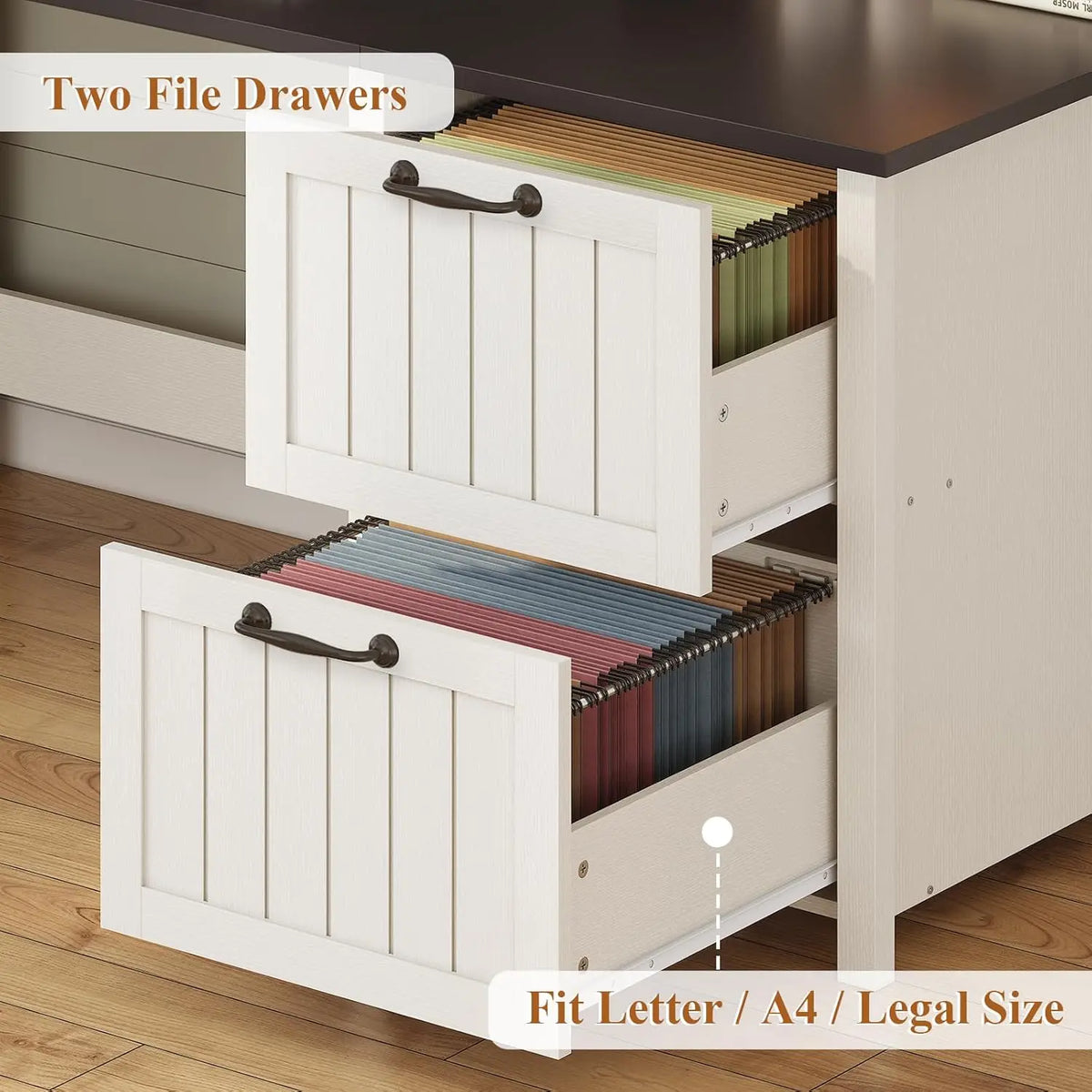 Farmhouse Office Desk With File Drawers And Monitor Stand