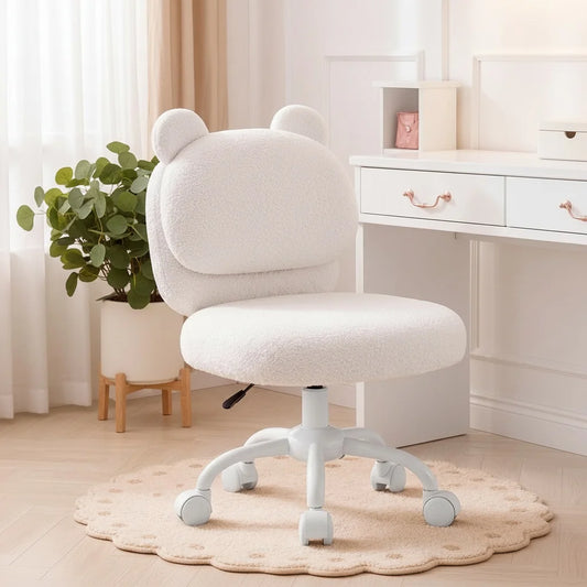 K Kyspho Vanity Desk Chair With Fleece Bear Backrest Wheels