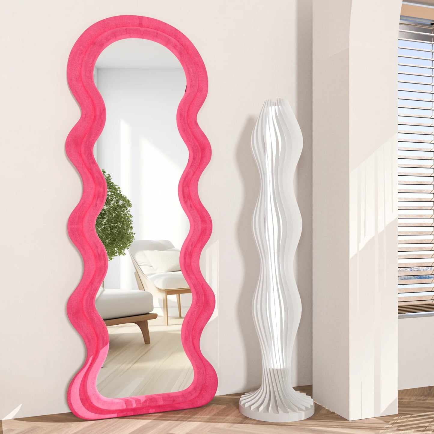Tall Floor Mirror Irregular Wavy Framed Standing Mirror