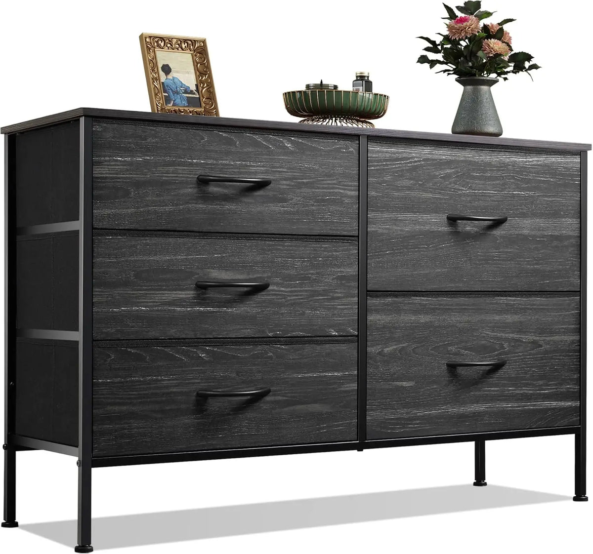 JHK Fabric Chest With Metal Frame Bedroom Storage Organizer