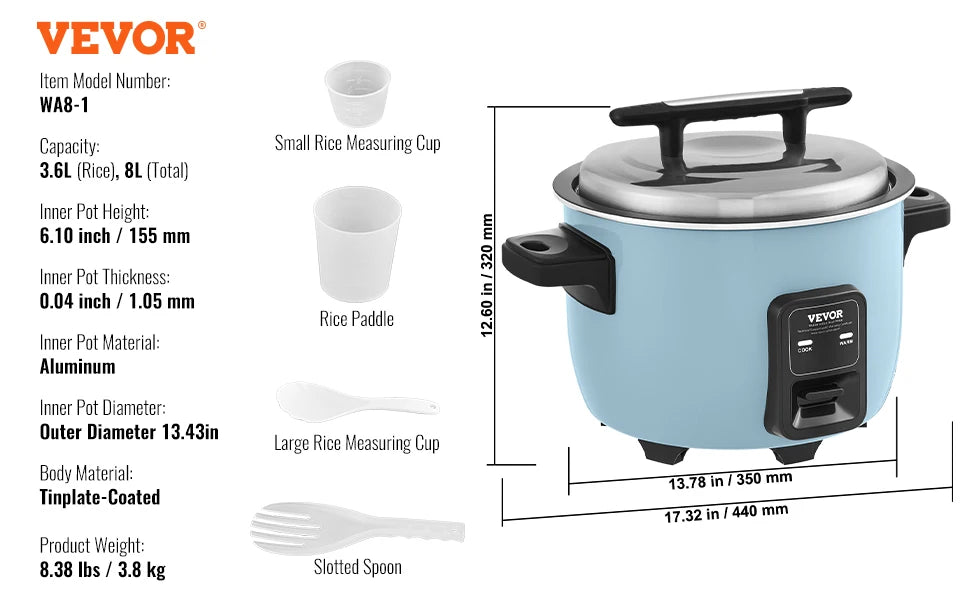 VEVOR Commercial Rice Cooker With Aluminum Nonstick Inner Pot Keep Warm