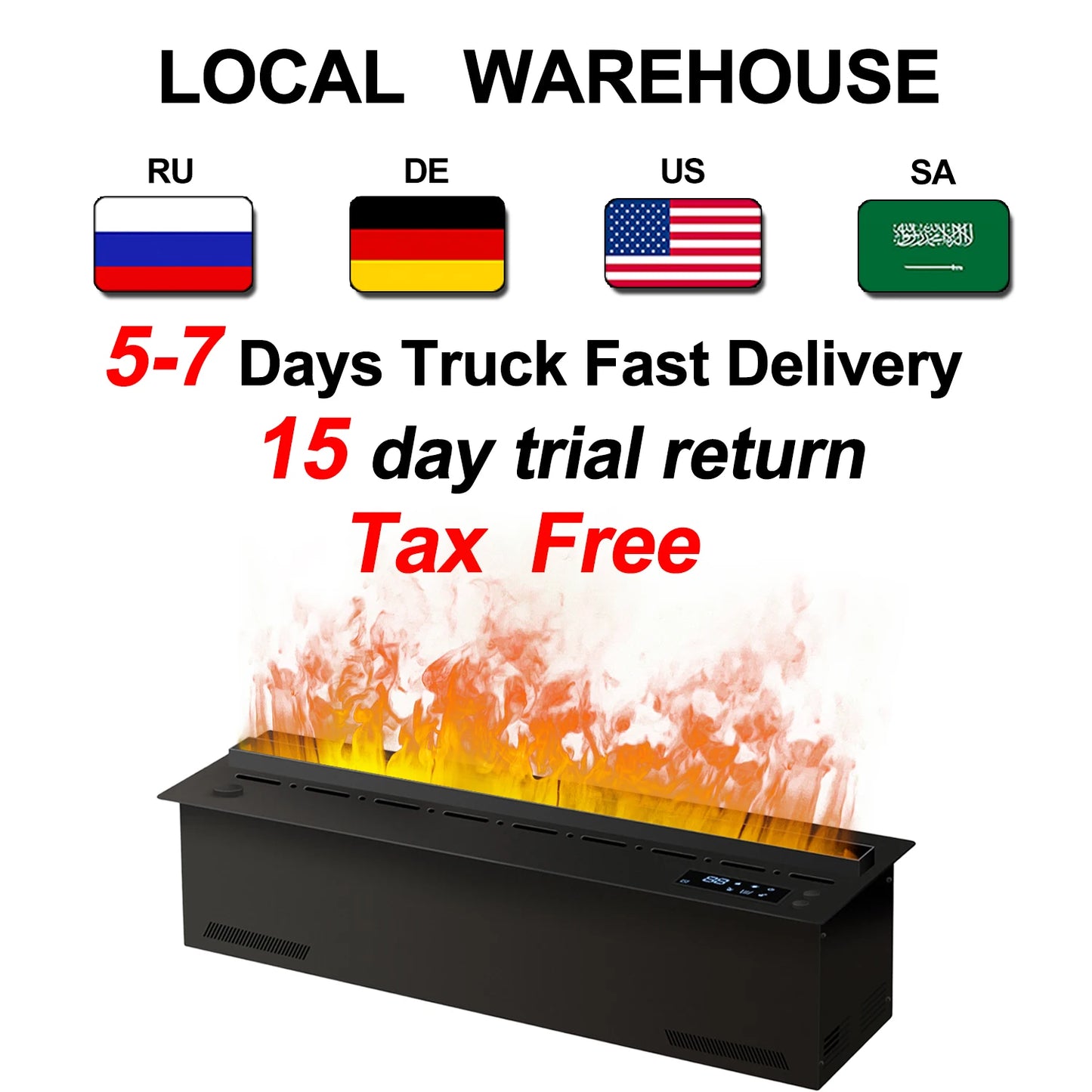 AFLYEVER Smart Water Vapor Fireplace With 3D Flame Tuya App