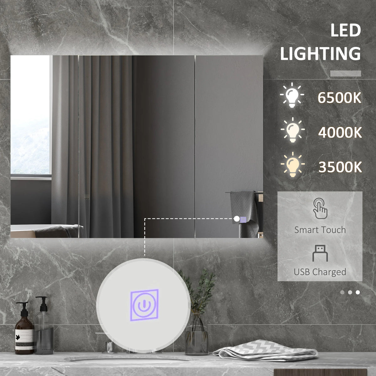 Kleankin Lighted Medicine Cabinet With Mirror And USB Charging