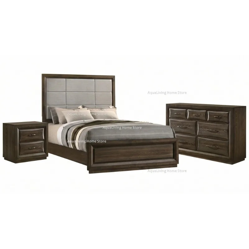 Modern Wooden Bedroom Furniture Set With Bed Wardrobe And Nightstand