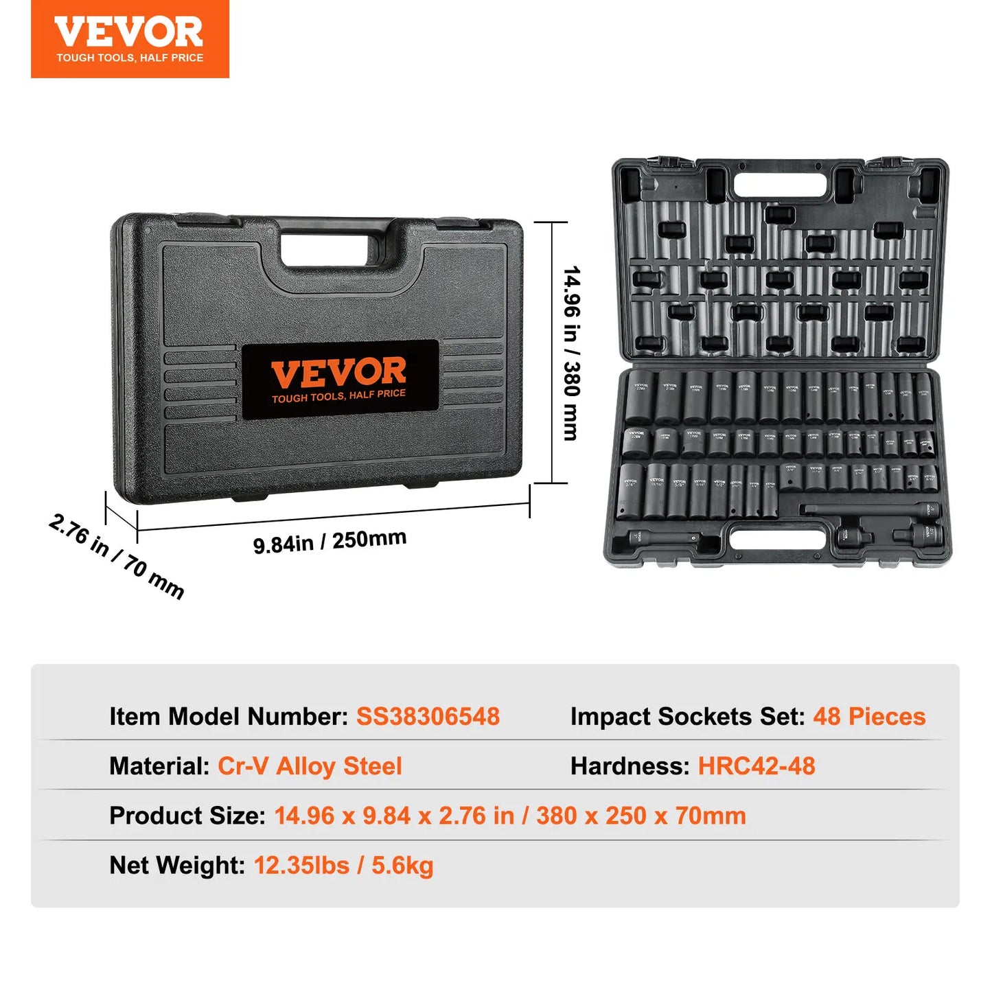 SucceBuy Impact Socket Set Deep SAE Metric Cr-V Alloy Steel