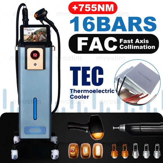 Diode Hair Removal 4/6 Wavelengths Pico Tattoo Removal Machine 755nm FAC Collimation Ice Cooling System Foldable Touc